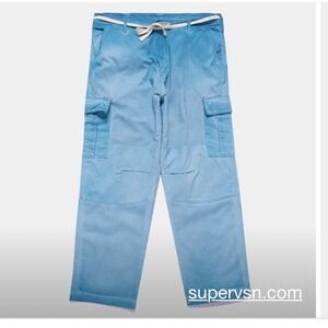Supervsn Mens Studio Cargo Pants Blue denim wash  Size Large